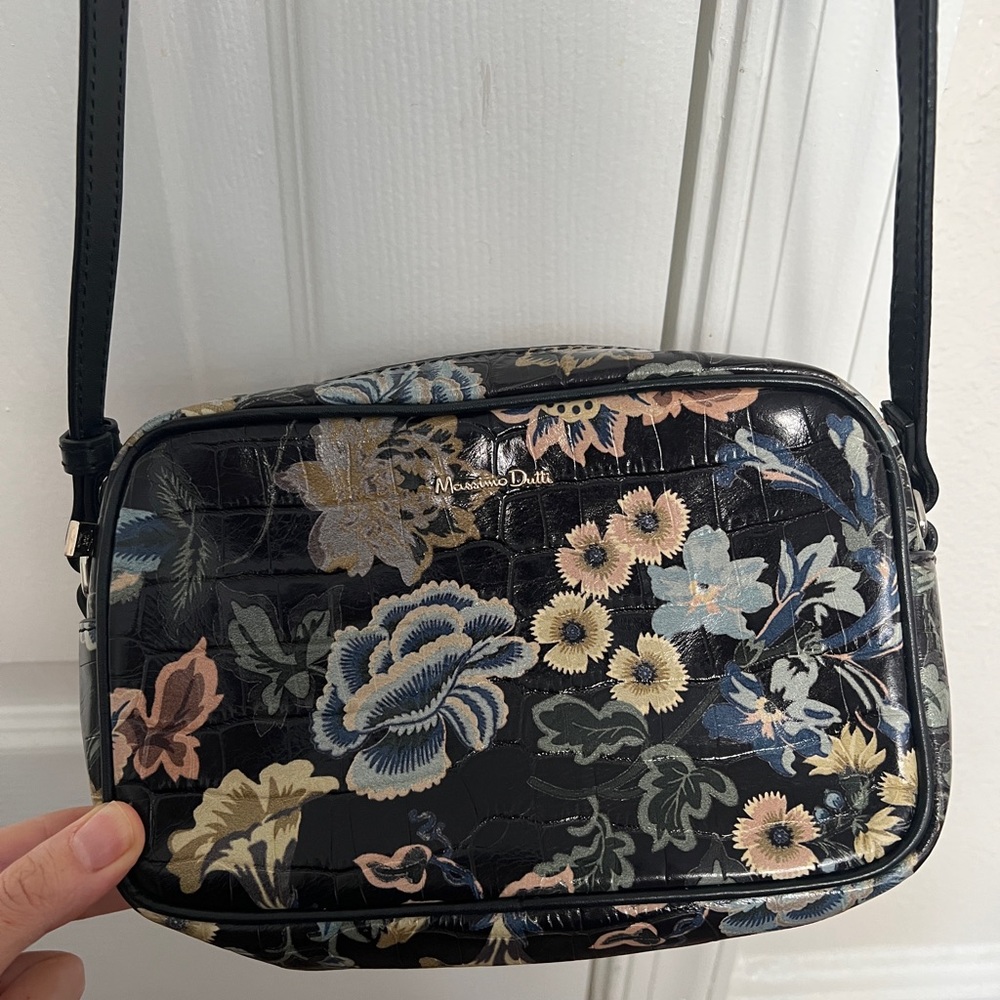 Massimo Dutti Black and Blue Crossbody Bag with Floral Design